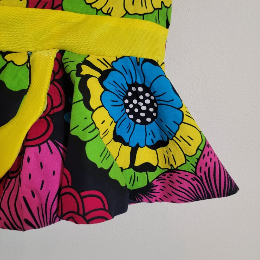 Floral Retro Unique Handmade Blouse Top Asymmetrical Ruffle Lined Zip Back - Picture 5 of 11